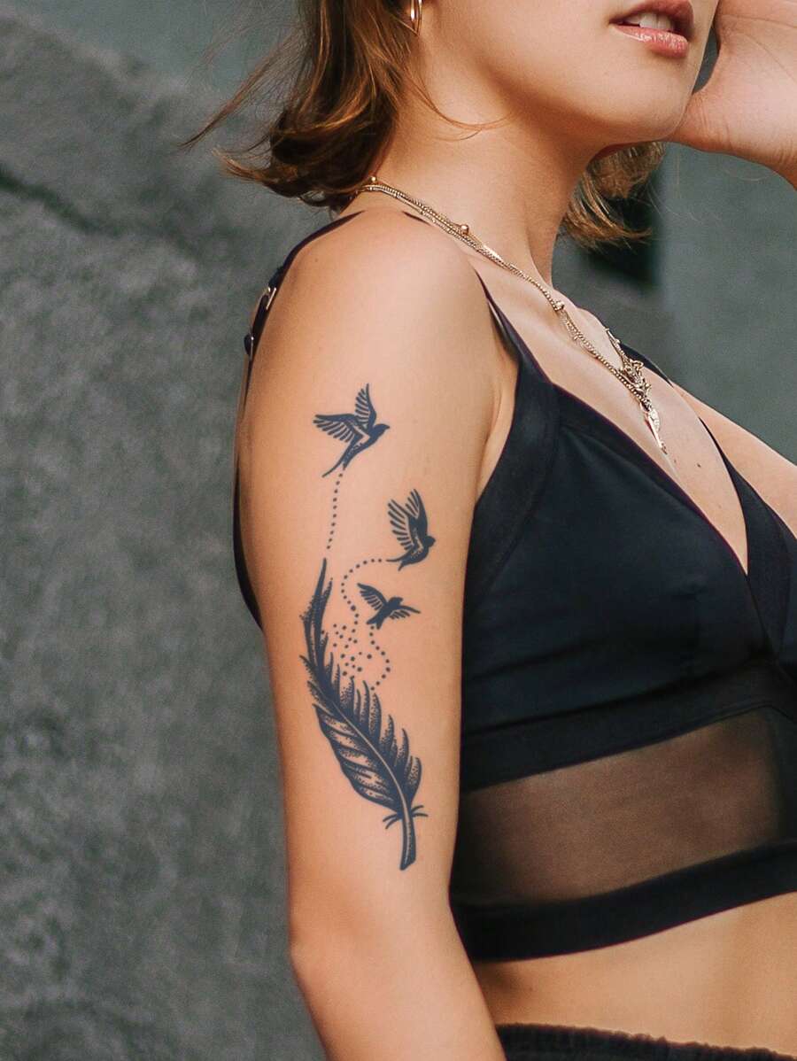 1 张羽毛和鸟图案纹身贴纸 - 藍色 - 查看 1