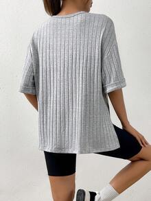 SHEIN EZwear 落肩袖下擺開叉T恤 - 淺灰色 - 查看 2