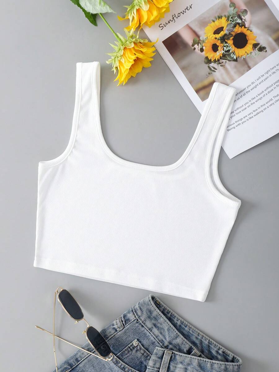 INAWLY 素色大圓領短款寬肩帶上衣