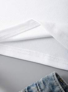 INAWLY 素色大圓領短款寬肩帶上衣