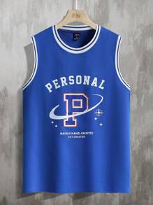Aesthetic Post Hombres Top tank con estampado de letra ribete en contraste - azul real - Ver 1