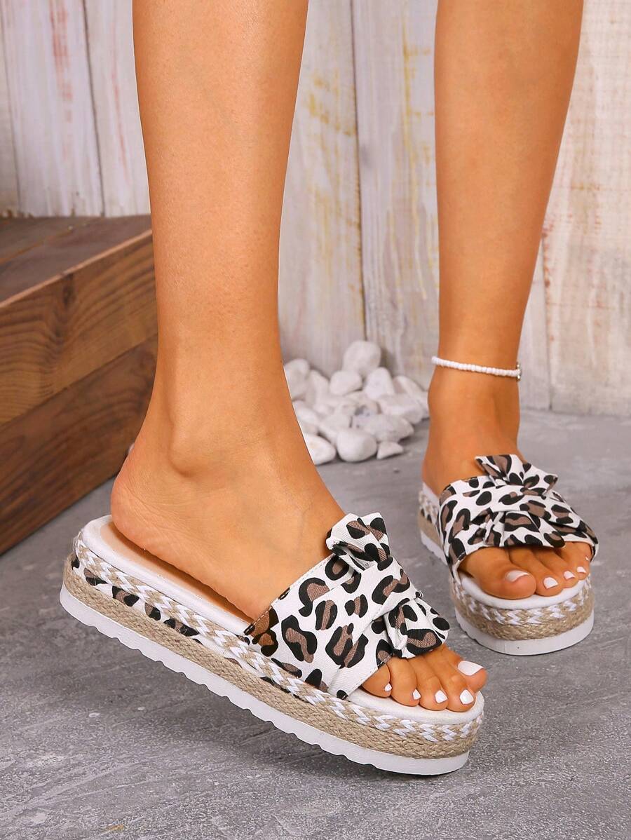 Dép đi nghỉ cho nữ, Xăng đan trượt trang trí hình xoắn in họa tiết da báo - Nhiều màu - Xem 1