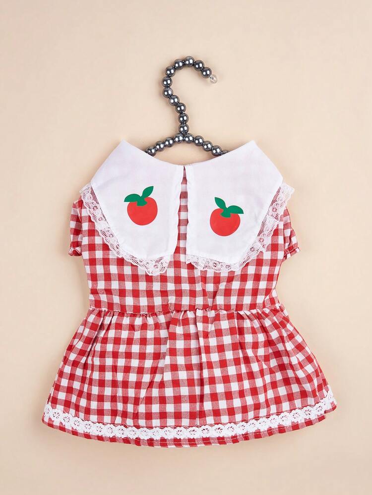 1pc Gingham Pattern Pet Dress, Red Cute Polyester Pet Dress, For Pets - Red - View 7