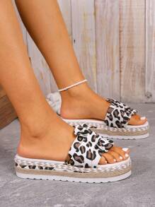 Dép đi nghỉ cho nữ, Xăng đan trượt trang trí hình xoắn in họa tiết da báo - Nhiều màu - Xem 6