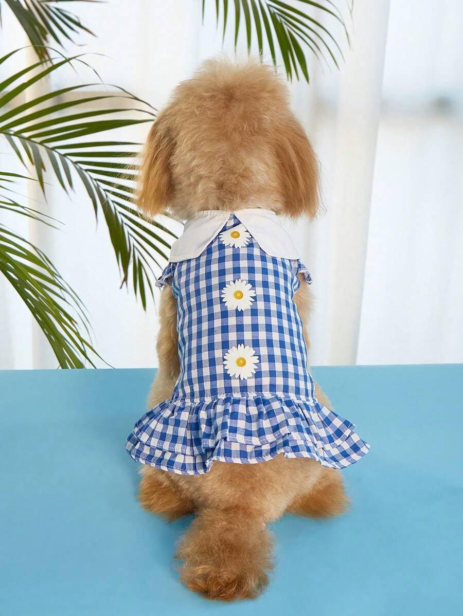 1 Chiếc Váy Thú Cưng In Hoa Cúc, Váy Vải Dệt Dễ Thương Màu Xanh Cho Thú Cưng - Màu xanh lam - Xem 1