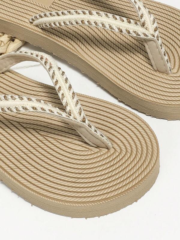 braided tan flip flops