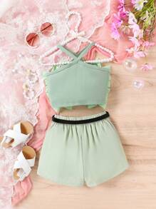 Toddler Girls Ruffle Trim Cami Top & Shorts - Mint Green - View 2