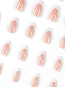 24入組長櫥形白色法式兩色假指甲+1片膠帶+1個指甲文件法式指尖貼片指甲用品，讓您焕然一新 - 彩色 - 查看 3