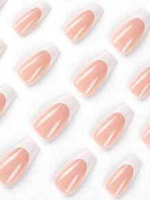 24入組長櫥形白色法式兩色假指甲+1片膠帶+1個指甲文件法式指尖貼片指甲用品，讓您焕然一新 - 彩色 - 查看 4