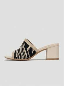 春夏时尚布艺优雅系带粗跟女士凉鞋 - 彩色 - 查看 4