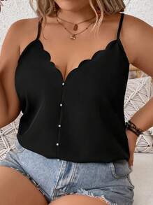 SHEIN Clasi Plus Scallop Trim Cami Top - Black - View 5