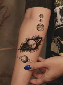 1 Pieza Diseño De Tatuaje Temporal De Muñeca Con Diseño De Planeta Negro Y Agujero Negro Para El Cuerpo - Negro - Ver 1