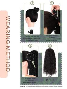 一套裝抽繩螺絲,小和中型卷馬尾,黑色6英寸短合成纖維纖維,女士人造假髮適用於日常穿著 - 黑色 - 查看 4