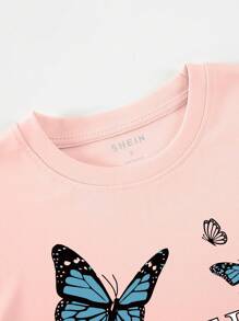 SHEIN Essnce Áo thun nữ Lá thư Loại bướm Giải trí - Màu Hồng baby - Xem 4