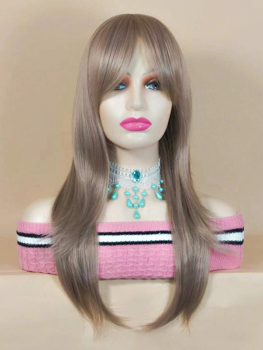 Tóc Giả Tổng Hợp Xoăn Dài Có Bangs - Vàng - Xem 1