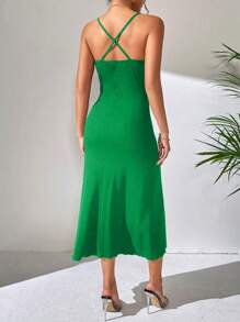 SHEIN Privé Đầm Bất đối xứng Hội Chữ thập Xù màu trơn Giải trí - màu xanh lá - Xem 2