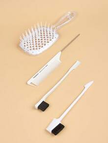4pcs Rat Tail & Hollow Out Hair Comb Set - White - View 3