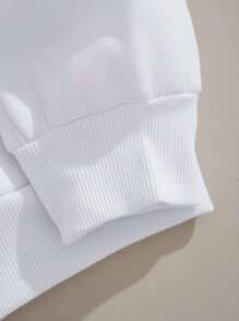 SHEIN EZwear Letter Graphic Kangaroo Pocket Drawstring Thermal Hoodie - White - View 5