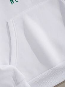 SHEIN EZwear Letter Graphic Kangaroo Pocket Drawstring Thermal Hoodie - White - View 6