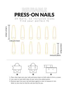 Get Glamorous With 24pcs Long Coffin Glitter Butterfly French Rhinestones Print Fake Nail & 1pc Nail File & 1sheet Tape Press On Nails Nail Supplies - Multicolor - View 5