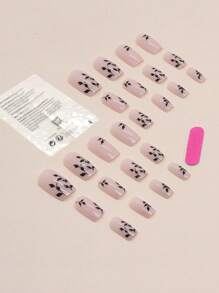 24 chiếc Móng Vuông Ngắn In Hình Lá Móng Tay Giả & 1 Dũa Móng Tay & 1 Tấm Băng Keo - Nhiều màu - Xem 2