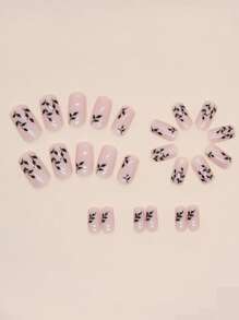 24 chiếc Móng Vuông Ngắn In Hình Lá Móng Tay Giả & 1 Dũa Móng Tay & 1 Tấm Băng Keo - Nhiều màu - Xem 5