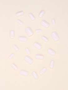 Get Glamorous with 24pcs Short Square White Glitter Fake Nail & 1pc Nail File & 1sheet Tape