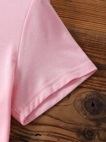 SHEIN Essnce 熱帶和字母圖案T恤 - 淺粉色 - 查看 3