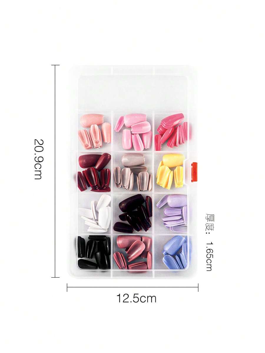 立即升級您造型288入組多色素色混合光澤表面小棺材假指甲DIY藝術可拆卸可重複使用推釘 - 彩色 - 查看 1