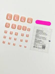 24 móng chân giả hình vuông ngắn & 1 dũa móng tay & 1 băng dính - Màu Hồng baby - Xem 2