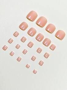 24 móng chân giả hình vuông ngắn & 1 dũa móng tay & 1 băng dính - Màu Hồng baby - Xem 3