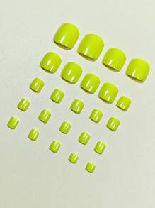 24入組短方形純色亮黃綠色假腳趾甲和1支甲片和1片貼紙壓力美甲，瞬間升級您的造型，美甲用品 - 綠色 - 查看 3