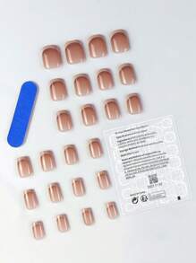 Nâng cấp ngay lập tức vẻ ngoài của bạn với 24 chiếc Bộ móng tay giả hình vuông ngắn kiểu Pháp - Nhiều màu - Xem 3