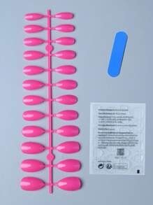 Instantly Upgrade Your Look With 24pcs Long Almond Solid Full Cover Fake Nail Kit - Hot Pink - View 2