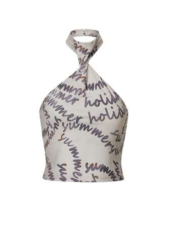 Letter Graphic Backless Halter Top