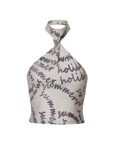 Letter Graphic Backless Halter Top