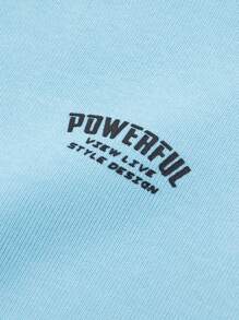 zosee 青少年男孩字母圖案落肩T恤和短褲 - 藍色 - 查看 4