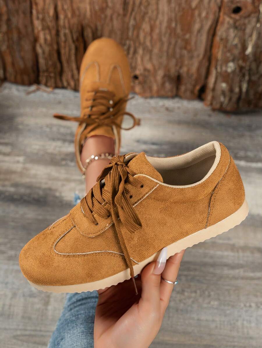 運動鞋適用於女士前綁帶仿麂皮跑步鞋 - 棕色 - 查看 1