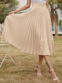 SHEIN Frenchy Váy nữ Xếp li màu trơn Thanh lịch - Màu be - Xem 1