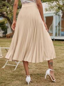 SHEIN Frenchy Váy nữ Xếp li màu trơn Thanh lịch - Màu be - Xem 2