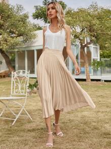 SHEIN Frenchy Váy nữ Xếp li màu trơn Thanh lịch - Màu be - Xem 3