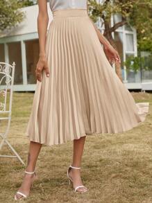SHEIN Frenchy Váy nữ Xếp li màu trơn Thanh lịch - Màu be - Xem 6