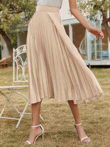 SHEIN Frenchy Váy nữ Xếp li màu trơn Thanh lịch - Màu be - Xem 7