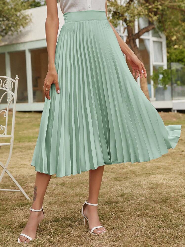 SHEIN Frenchy Jupe Plissée Unicolore - Vert - Voir 7