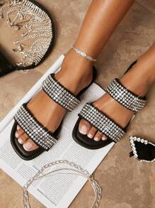 Dép bệt Nữ Pha lê kim cương màu trơn Hấp dẫn - màu đen - Xem 1