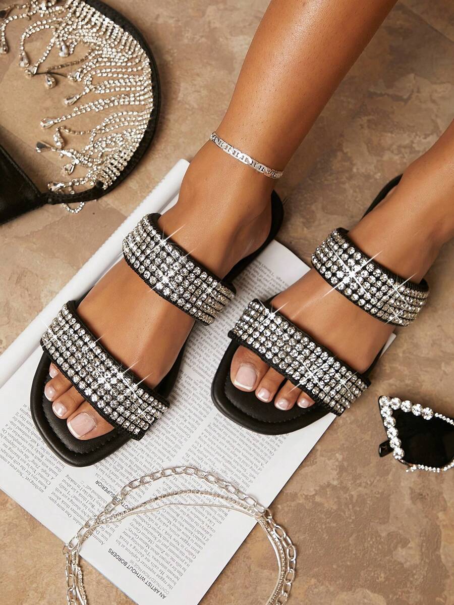 Dép bệt Nữ Pha lê kim cương màu trơn Hấp dẫn - màu đen - Xem 1