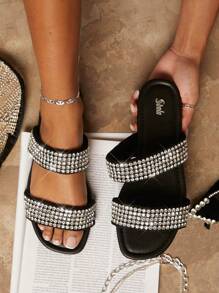 Dép bệt Nữ Pha lê kim cương màu trơn Hấp dẫn - màu đen - Xem 3