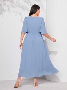 Modelyn Plus Keyhole Neckline Butterfly Sleeve Dress - Baby Blue - View 3