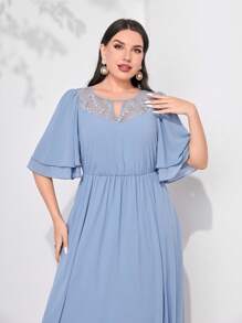 Modelyn Plus Keyhole Neckline Butterfly Sleeve Dress - Baby Blue - View 4