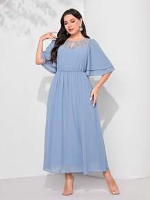 Modelyn Plus Keyhole Neckline Butterfly Sleeve Dress - Baby Blue - View 2